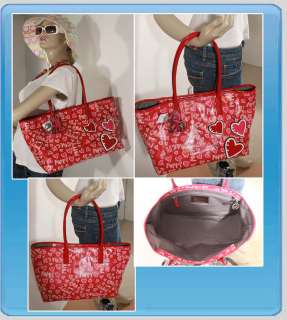   16507 Poppy Coated Canvas Graffiti Tote Bag Silver RED NWT  