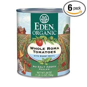 Eden Whole Tomatoes with Basil, Peeled, Organic, 28 Ounce (Pack of 6 