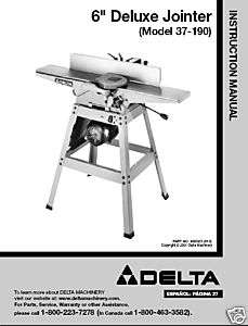 Delta Jointer Model# 37 190 Instruction Manual  