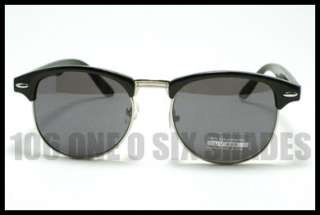 50s VINTAGE Horn Rim Sunglasses Small Round Lenses BLACK Metal Silver