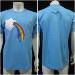 Funny Rainbow Puke Cloud Men T Shirt L Blue New  