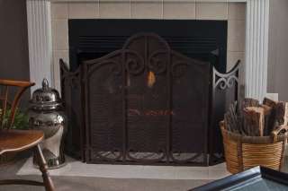   Scrolled 3 Panel FIREPLACE SCREEN w/ Mesh Antique Bronze Scroll NEW