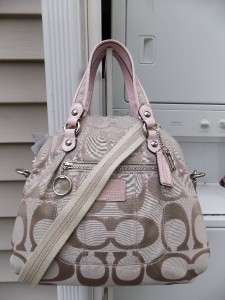NEW AUTH Coach Poppy Cream & Pink Lurex SIG Foldover Crossbody Handbag 