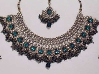 Teal Costume Fashion Jewelry Kundan Design Traditional Necklace 