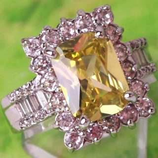   Princess Cut Green Amethyst & White topaz Gemstones Silver Ring Size 9