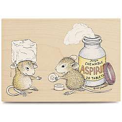 House Mouse Chewable Aspirin Wood mounted Rubber Stamp   