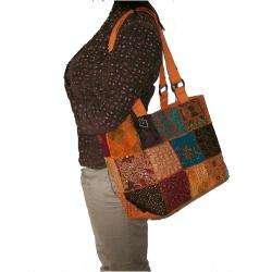 Cotton Orange Sari Patchwork Shoulder Bag (India)  