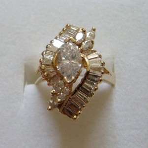 2CT MARQUISE DIAMOND CLUSTER 14K GOLD COCKTAIL RING WOW  