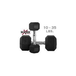  X Mark Fitness 10 lb to 35 lb Rubber Hex Dumbbell Set 