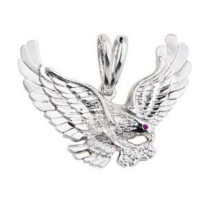   Rhodium Coated CZ Flying Eagle Charm Pendant GoldenMine Jewelry