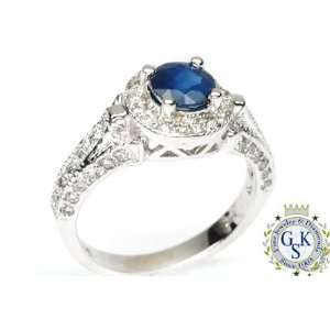  1.78 Ct Stunning Sapphire Diamonds 14K White Gold Ring 