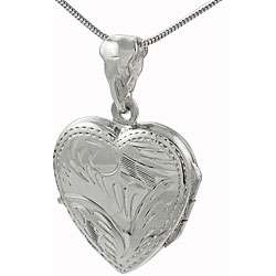 Sterling Silver Etched Heart Locket Necklace  