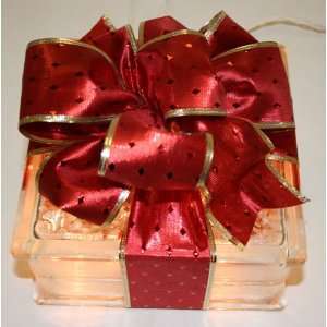    Lighted Glass Block with Scarlet and Gold Ribbon