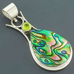 Rainbow Abalone and Peridot Sterling Silver Pendant (Indonesia 