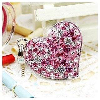 8GB Pink and Clear Crystal Heart Style USB Flash Drive with Necklace