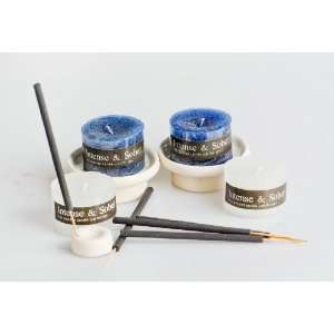  Basil Elegant Scented White & Blue Candle Gift Set with 