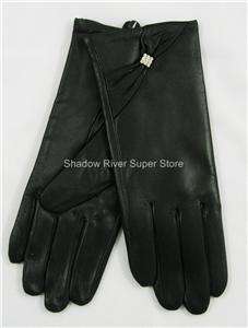 New Womens Leather Rhinestone Driving Gloves BLACK  
