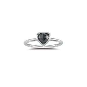  0.70 Cts Black Diamond Heart Solitaire Ring in 14K White 