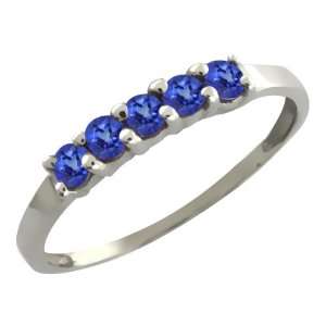  0.40 Ct Round Blue Sapphire 14k White Gold Ring Jewelry