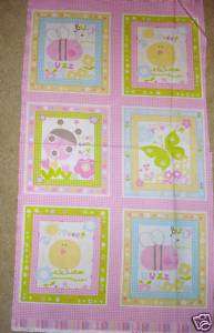 FABRIC PANEL~SCRIBBLES~BEE~BUTTERFLY~BIRD~LADY BUG~PINK  