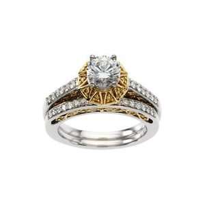   Semi For 1 Ct Round Center Two Tone Engagement Ring Set Semi Jewelry