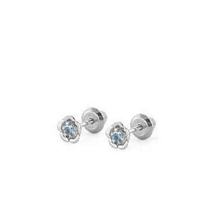   Gold December Birthstone Blue Zircon Flower Baby Earrings Jewelry