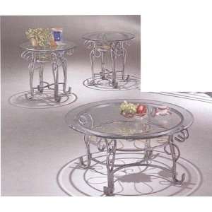   Wrought Iron Neo Roman 3PC Coffee Table & 2 End/Side Occasional Tables