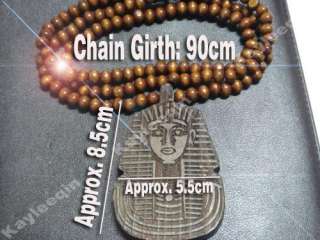 Wooden Egypt Pharaoh King Tut Piece Pendant Wood Rosary Bead Chain 