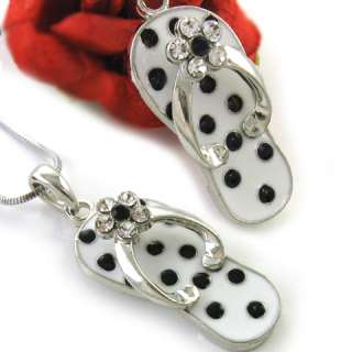 White Black Flip Flop Sandal Shoe Pendant Necklace n276  