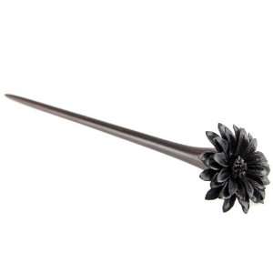  Hand Carved Sono Wood Hair Stick   Painted Leather Flower 