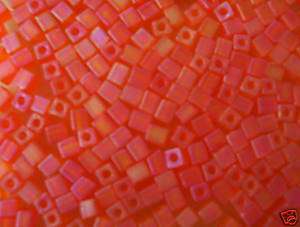   Square Transparent Frost Rainbow Orange Beads SB4 138FR Glass Cubes