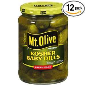 Mt. Olive Kosher Baby Dills 24 oz (Pack of 12)  Grocery 