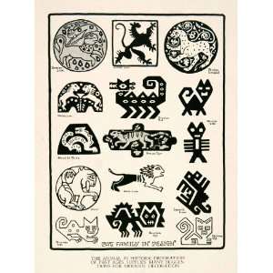  1929 Print Cat Lion Leopard Tiger Symbol Geometric Ancient 