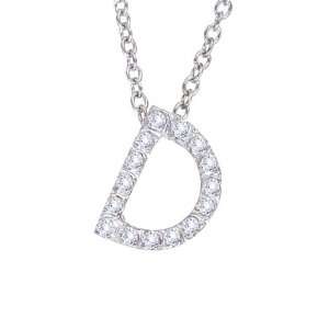   14k White gold with White diamonds D initial pendant necklace Jewelry
