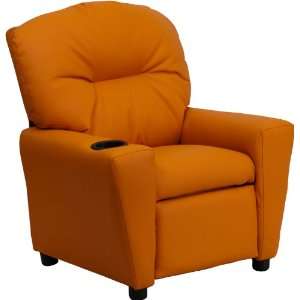  Contemporary Orange Vinyl Kids Recliner with Cup Holder 