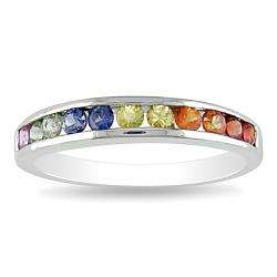 10k White Gold Multi colored Sapphire Ring  
