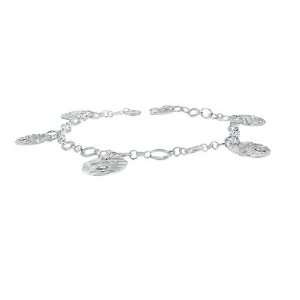 Sterling Silver Line Cut Bracelet Embellished by Five Circular Charms 