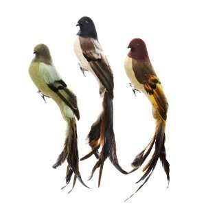  Club Pack of 12 Long Tail Feather Flocked Clip On Bird 