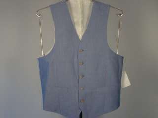 Ralph Lauren Suit Vest Silk Cotton Sky Blue White Brown Mens New NWT 