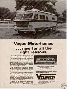 1975 VOGUE MOTORHOMES DODGE RV MOTOR COACH RV PRINT AD  