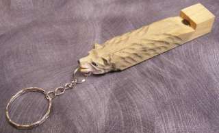 Carved Solid Wood Key Ring Chain whistle Grey Wolf NEW  