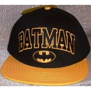 DC Comics BATMAN Embroidered FlatBill Adjustable Black/Yellow Baseball 