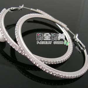 Silver plated hoop earrings with swarovski crystal E014  