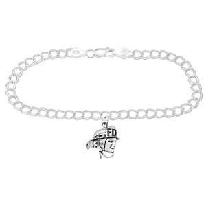   Silver Firefighter Head on 5 Millimeter 7 Inch Charm Bracelet Jewelry