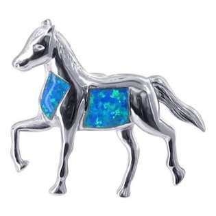   Blue and Green Opal Inlay .925 Sterling Silver Horse Slide Pendant