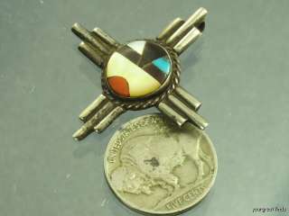VINTAGE SOUTHWESTERN NEW MEXICO STERLING SILVER & STONE INLAY ZIA 