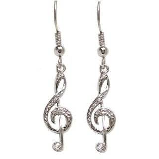 Silver Treble G Clef Music Note Necklace with Crystal 