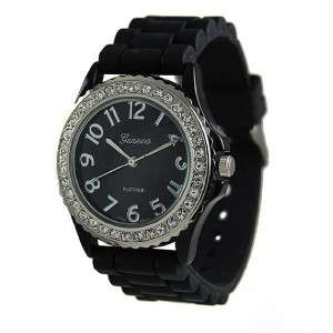 Silicone Watch Black Band Ladies Rubber Wrist Watch 785498332238 