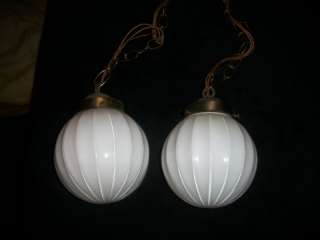 VINTAGE HANGING LIGHTS PRESSED GLASS WHITE GLOBES CHAIN  