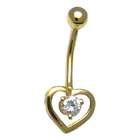 VistaBella 14k Yellow Gold Heart Solitaire CZ Belly Button Ring